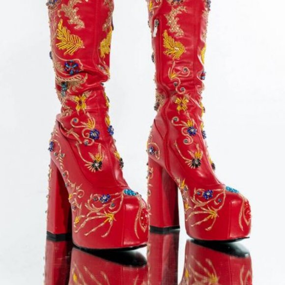 AZALEA WANG Shoes - AZALEA WANG ALL ABOUT THE FLASHY  HAND BEADED CHUNKY BOOT IN RED( BRAND NEW!!!!!